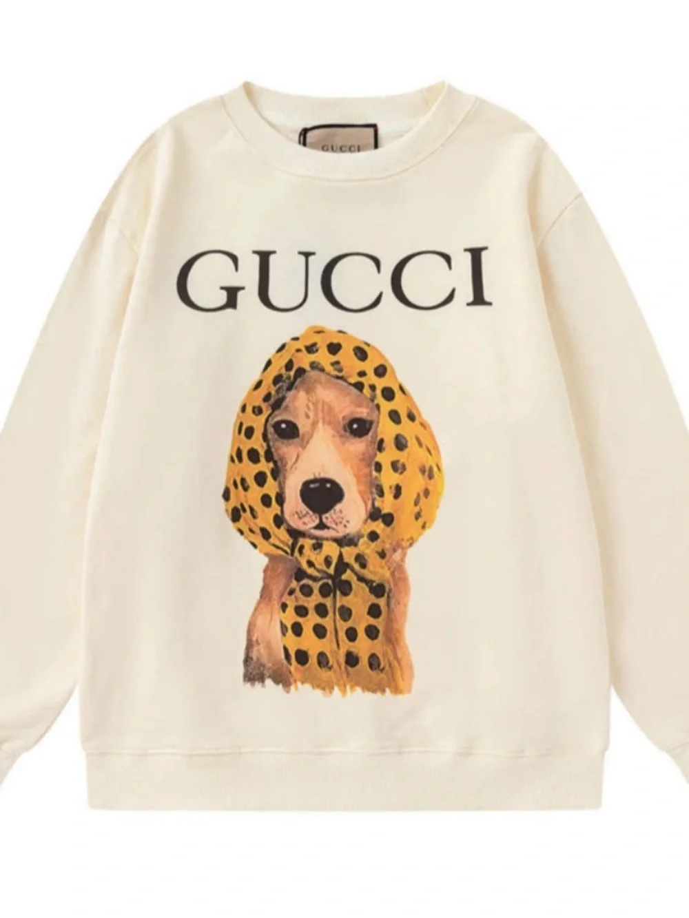 Gucci Cream Sweatshirt with Yellow Polka-Dot Dog Print